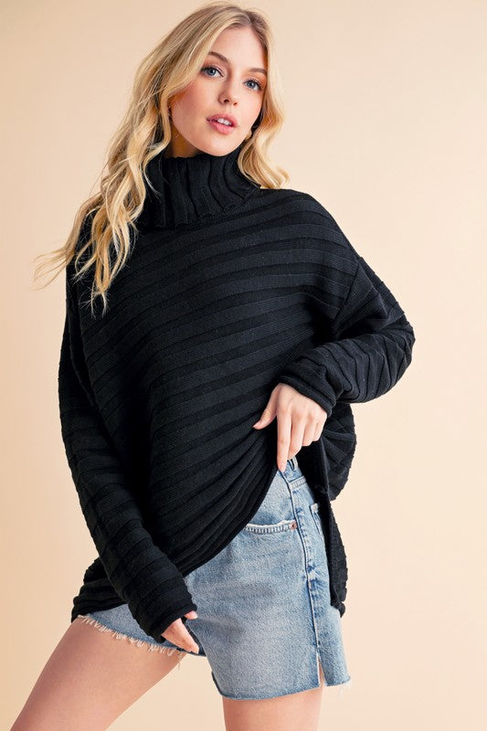 Aemi + Co Asymmetrical Side Slit Turtleneck Sweater