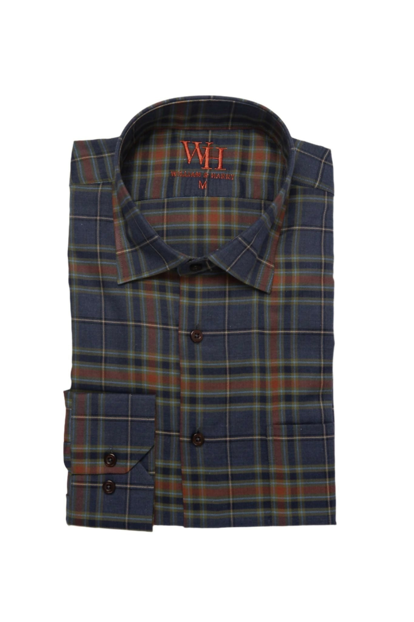 W&H Men's Long Sleeve Button Up Sports Shirts - Navy Green Plaid