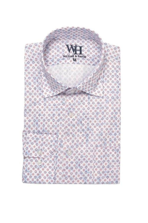 W&H Men's Long Sleeve Button Up Sports Shirts - Circular Print