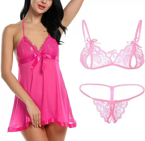 Women's Bra & Panty Set Self Design Pink Lingerie Set (Size 38)