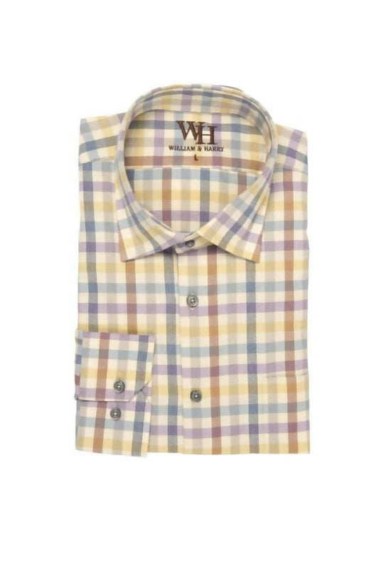 W&H Men's Long Sleeve Button Up Sports Shirts - Purple Blue Gingham