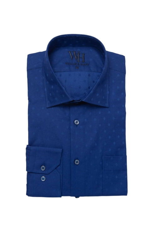 W&H Men's Long Sleeve Button Up Sports Shirts - Blue Polka Print