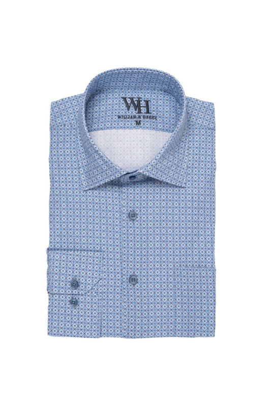 W&H Men's Long Sleeve Button Up Sports Shirts - Sky Geometric