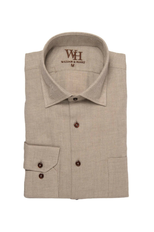 W&H Men's Long Sleeve Button Up Sports Shirts - Grey Herringbone